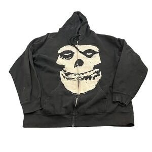 Y2K Misfits Zip Up Hoodie Mens XXL Black Fiend Skull Graphic 2011 Band Merch